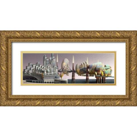 Fantatown Gold Ornate Wood Framed Art Print with Double Matting by Wang, John