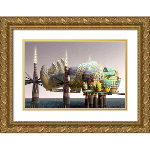 Fantatown III Gold Ornate Wood Framed Art Print with Double Matting by Wang, John