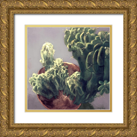 Cactus Gold Ornate Wood Framed Art Print with Double Matting by Wang, John