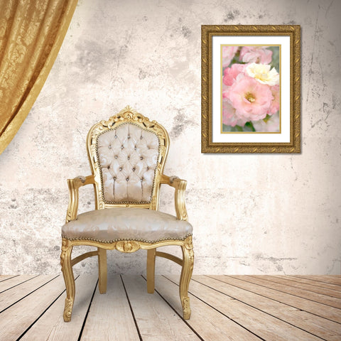 Pink Roses Gold Ornate Wood Framed Art Print with Double Matting by Stalus, Judy