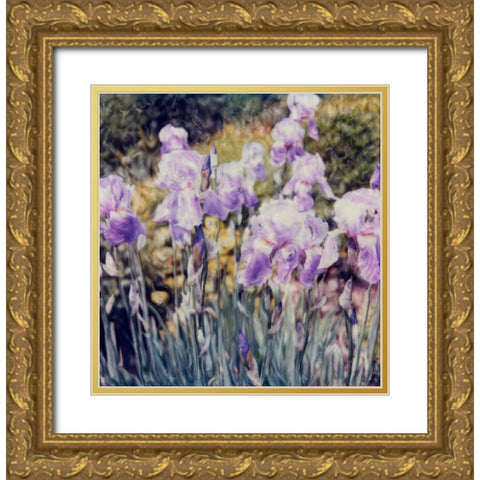 Iris Garden Gold Ornate Wood Framed Art Print with Double Matting by Stalus, Judy