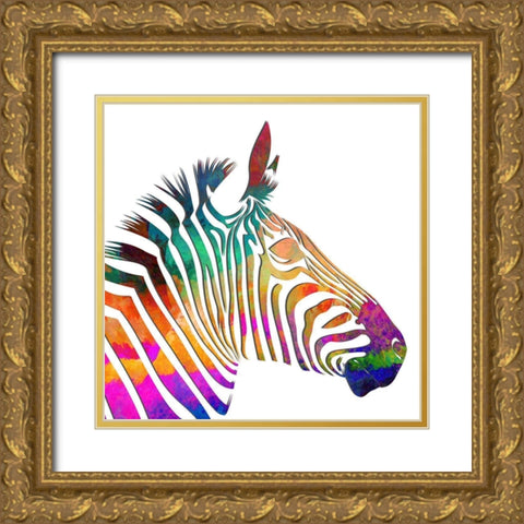 Rainbow Zebra Gold Ornate Wood Framed Art Print with Double Matting by Smith, Karen