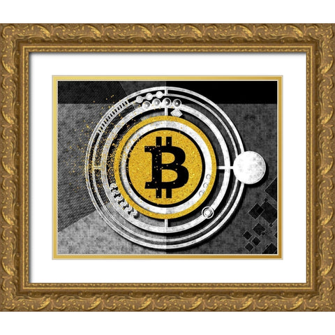 Bitcoin Glitterball Gold Ornate Wood Framed Art Print with Double Matting by Smith, Karen