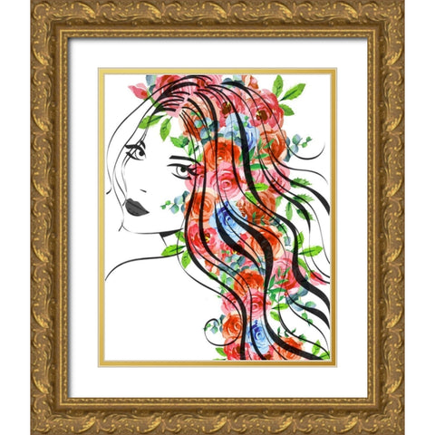 Rosey I Gold Ornate Wood Framed Art Print with Double Matting by Smith, Karen