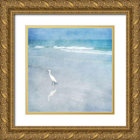 Coastal Beach Watercolor  Landscape Egret Sea Bird I Gold Ornate Wood Framed Art Print with Double Matting by Zalewski, Christine