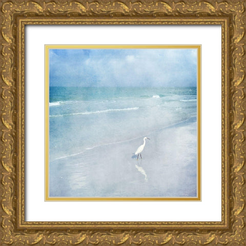 Coastal Beach Watercolor  Landscape Egret Sea Bird II Gold Ornate Wood Framed Art Print with Double Matting by Zalewski, Christine