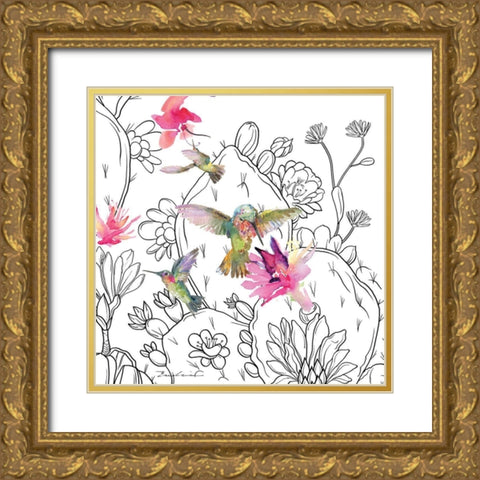 Desert Hummingbirds II Gold Ornate Wood Framed Art Print with Double Matting by Evalia Designs