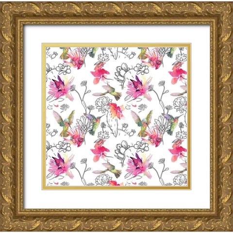 Desert Hummingbirds III Gold Ornate Wood Framed Art Print with Double Matting by Evalia Designs