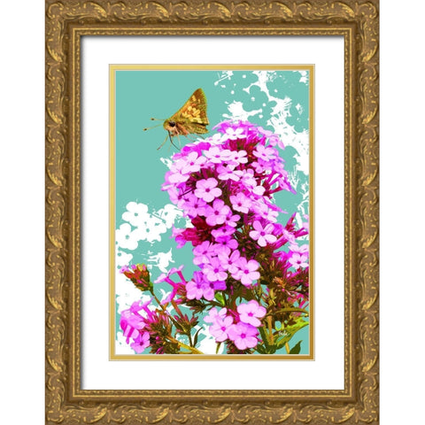Skipper on Flox Gold Ornate Wood Framed Art Print with Double Matting by Evalia Designs