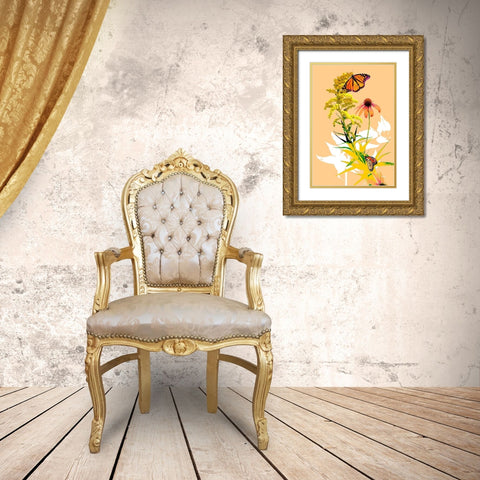 Monarchs on Golden Rod I Gold Ornate Wood Framed Art Print with Double Matting by Evalia Designs