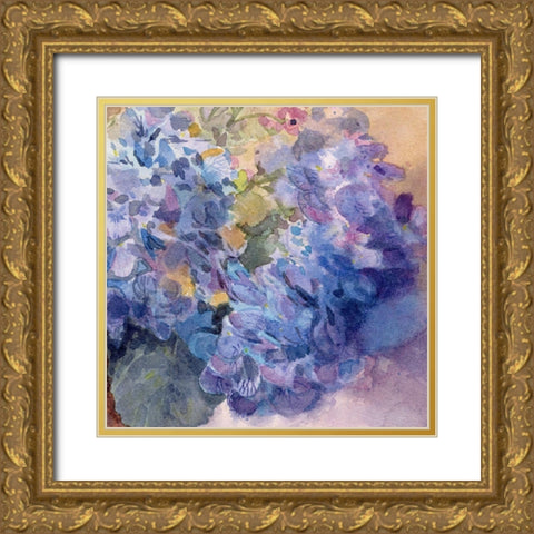 Periwinkle Bluish Hydrangeas I Gold Ornate Wood Framed Art Print with Double Matting by Evalia Designs