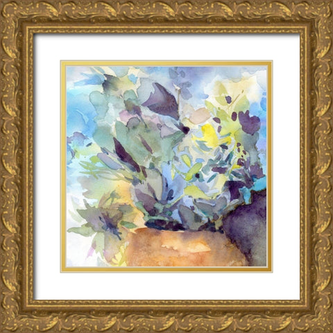 Bluish Hydrangea Loose Gold Ornate Wood Framed Art Print with Double Matting by Evalia Designs