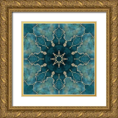 Gold Teal Tile I Gold Ornate Wood Framed Art Print with Double Matting by Haase, Andrea