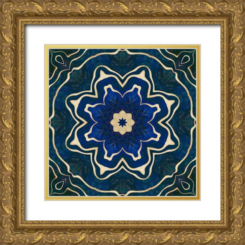 Gold Blue Tile Gold Ornate Wood Framed Art Print with Double Matting by Haase, Andrea