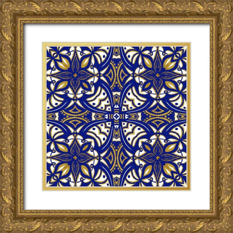 Gold Blue Vintage Tile I Gold Ornate Wood Framed Art Print with Double Matting by Haase, Andrea