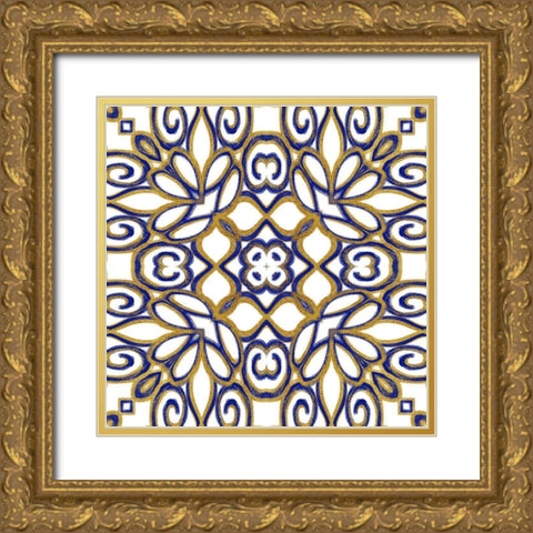 Gold Blue Vintage Tile II Gold Ornate Wood Framed Art Print with Double Matting by Haase, Andrea