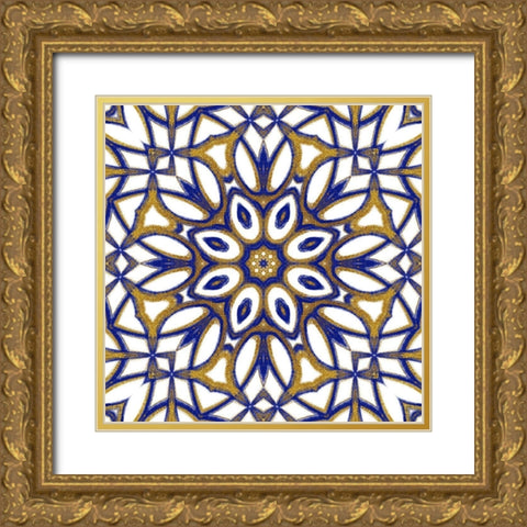 Gold Blue Vintage Tile IV Gold Ornate Wood Framed Art Print with Double Matting by Haase, Andrea