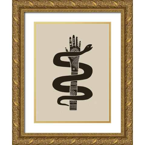 Hand Snake Tribal Block Print Gold Ornate Wood Framed Art Print with Double Matting by Haase, Andrea