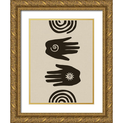 Hands Spiral Block Print Gold Ornate Wood Framed Art Print with Double Matting by Haase, Andrea