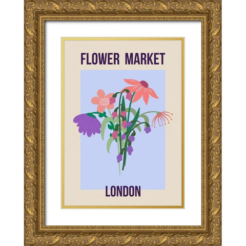 Flower Market London Gold Ornate Wood Framed Art Print with Double Matting by Haase, Andrea