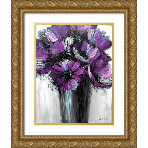 Purple Poppies Gold Ornate Wood Framed Art Print with Double Matting by Eaton, Winnie