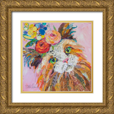 Floral Cat I Gold Ornate Wood Framed Art Print with Double Matting by St Hilaire, Elizabeth
