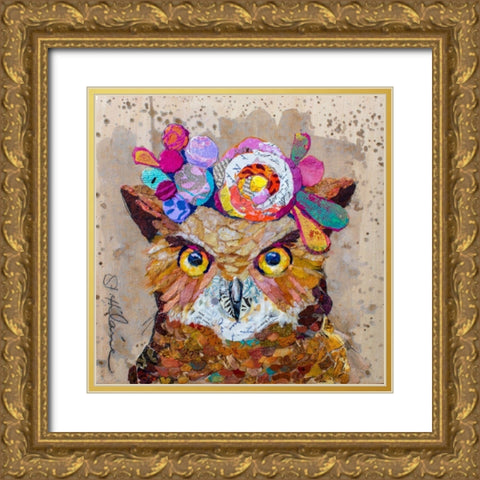 Floral Owl Gold Ornate Wood Framed Art Print with Double Matting by St Hilaire, Elizabeth