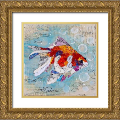 Fan Tail Goldfish Gold Ornate Wood Framed Art Print with Double Matting by St Hilaire, Elizabeth