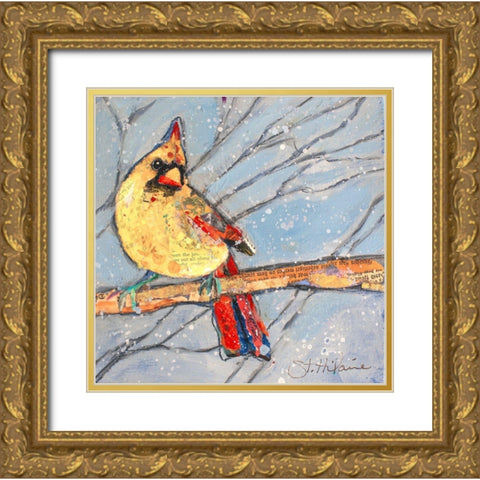 Winter Cardinal Female Gold Ornate Wood Framed Art Print with Double Matting by St Hilaire, Elizabeth