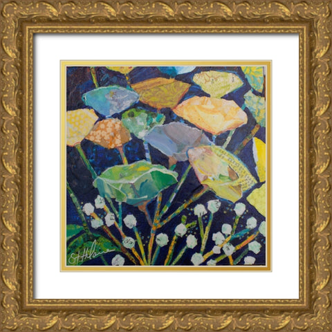 Ginko Floral Abstract Gold Ornate Wood Framed Art Print with Double Matting by St Hilaire, Elizabeth