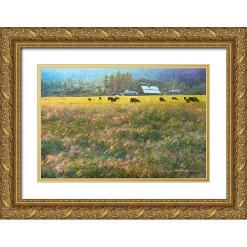Barn and Foxtail Cherry Creek Gold Ornate Wood Framed Art Print with Double Matting by Vest, Christopher