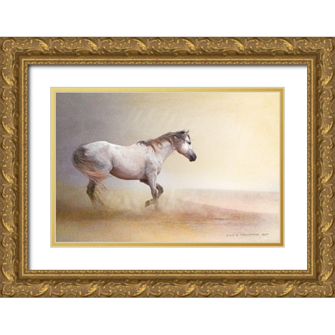 Dust Storm White Horse Gold Ornate Wood Framed Art Print with Double Matting by Vest, Christopher