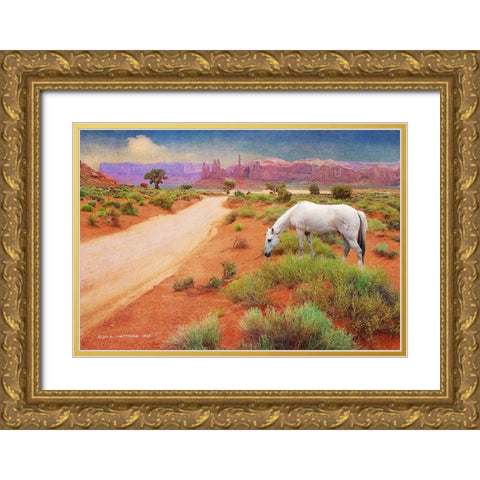 White Horse Road in Monument Valley Gold Ornate Wood Framed Art Print with Double Matting by Vest, Christopher