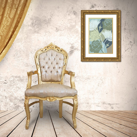 Art Deco Flowers Gold Ornate Wood Framed Art Print with Double Matting by Kouta, Flora