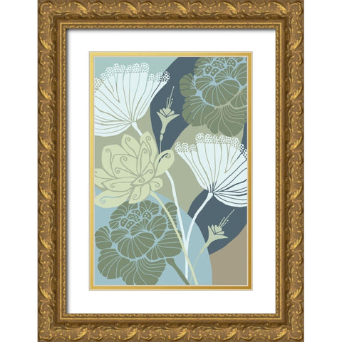 Art Deco Flowers Gold Ornate Wood Framed Art Print with Double Matting by Kouta, Flora