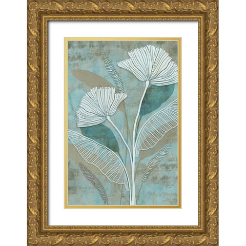 White Linear Floral II Gold Ornate Wood Framed Art Print with Double Matting by Kouta, Flora