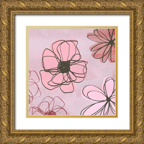 Pink May Flowers Gold Ornate Wood Framed Art Print with Double Matting by Haase, Andrea