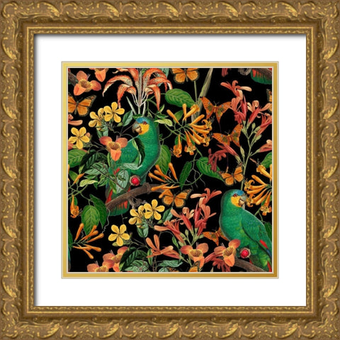 Happy Parakeets Gold Ornate Wood Framed Art Print with Double Matting by Haase, Andrea