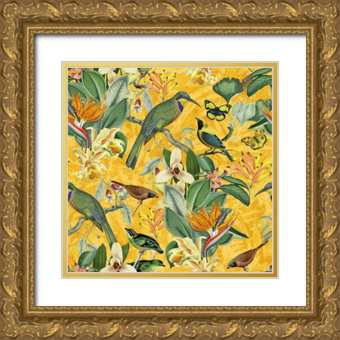 Birds Happy Summer Gold Ornate Wood Framed Art Print with Double Matting by Haase, Andrea