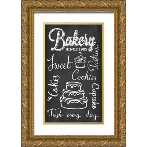 Chalkboard Fresh Bakery Gold Ornate Wood Framed Art Print with Double Matting by Haase, Andrea