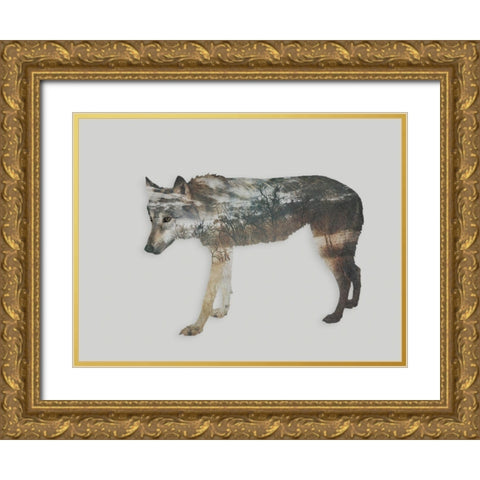 Nordic Wolf Gold Ornate Wood Framed Art Print with Double Matting by Haase, Andrea
