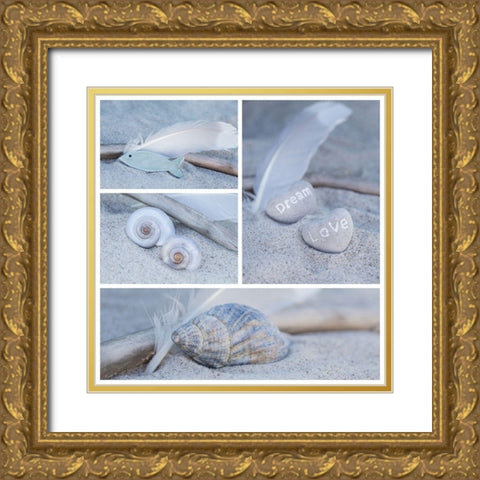Summer Beach Still Life Collage III Gold Ornate Wood Framed Art Print with Double Matting by Haase, Andrea