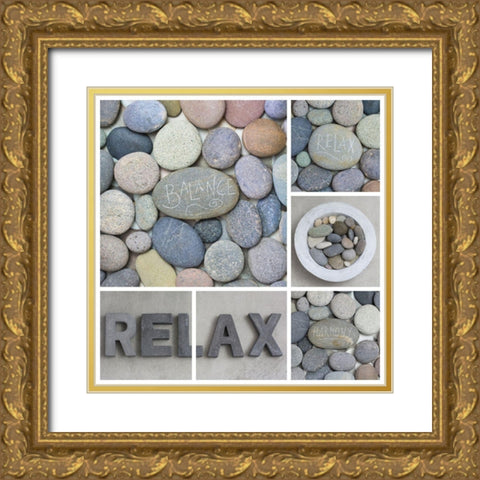 Zen Pebble Relax Collage Gold Ornate Wood Framed Art Print with Double Matting by Haase, Andrea