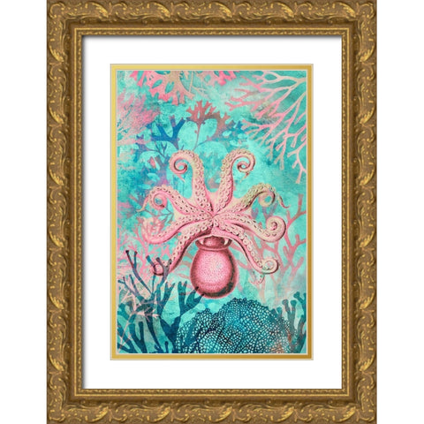 Octopus Paradise Gold Ornate Wood Framed Art Print with Double Matting by Haase, Andrea