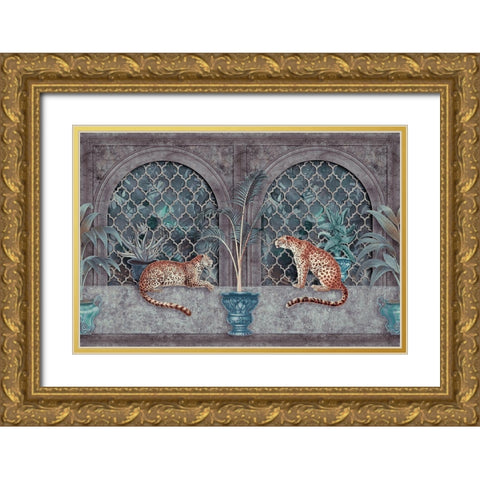 Cheetah Jungle Palace Gold Ornate Wood Framed Art Print with Double Matting by Haase, Andrea