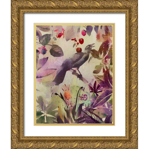 The Birds Green Garden II Gold Ornate Wood Framed Art Print with Double Matting by Haase, Andrea