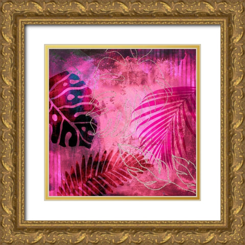 Pink Summer Jungle Gold Ornate Wood Framed Art Print with Double Matting by Haase, Andrea