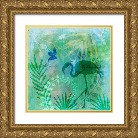 Flamingo Tropical Island Gold Ornate Wood Framed Art Print with Double Matting by Haase, Andrea