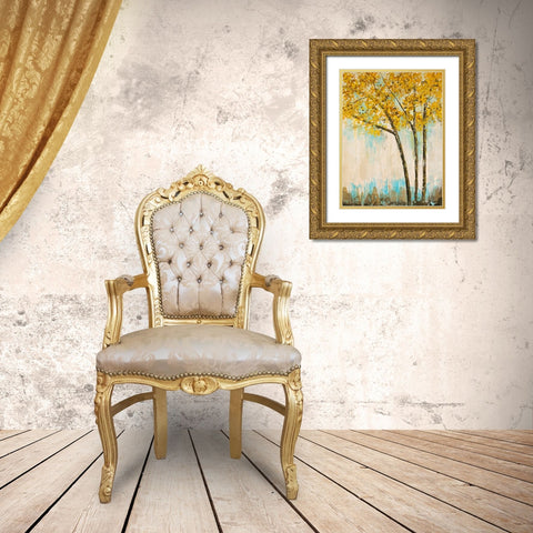 Leaves of Gold II Gold Ornate Wood Framed Art Print with Double Matting by Joy, Julie