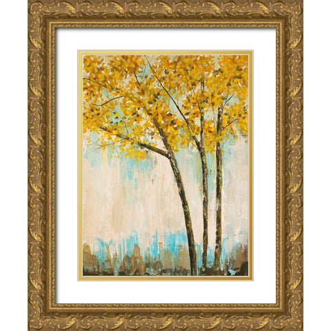 Leaves of Gold II Gold Ornate Wood Framed Art Print with Double Matting by Joy, Julie